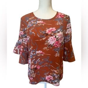 Grawell Rust Floral Bell Sleeve Blouse Women’s Size Small